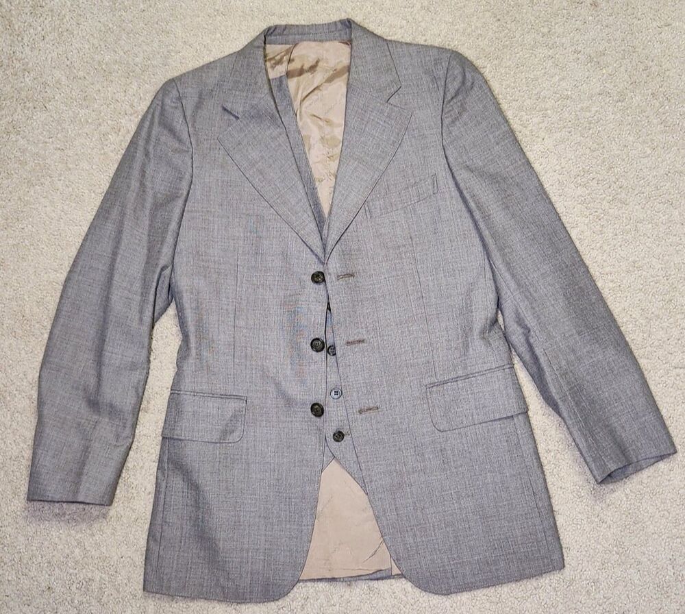 Men's Vintage YSL 2 Piece Sport Coat Jacket & Vest Yves Saint Laurent 38S Blazer